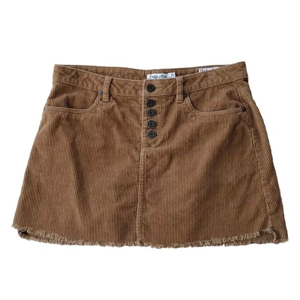 INDIGO REIN Mini Skirt Women Junior 11/29 Golden Tan Corduroy Button Fly Cut Off